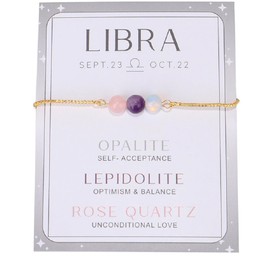 COLORFUL BLING Zodiac Bead Bracelets Healing Crystal 12 Constellation Natural Stone Chakra Stretch Adjustable Bracelets Birthstone Anxiety Relief Beaded Bracelets for Women Horoscope Jewelry-Libra