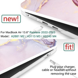 DONGKE for M4 MacBook Air 13.6 Inch Case 2025 2024 2023 2022 Model A3240 A3113 A2681 M3 M2 Chip, Plastic Hard Shell Case Cover with Touch ID for MacBook Air 13 Inch M4 - Pink Marble