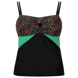 Ulla Popken Ladies Plus Size Plus Size Tankini Polka Dot Tassel Soft Cups Longer Top Black 46 814941100-46, black