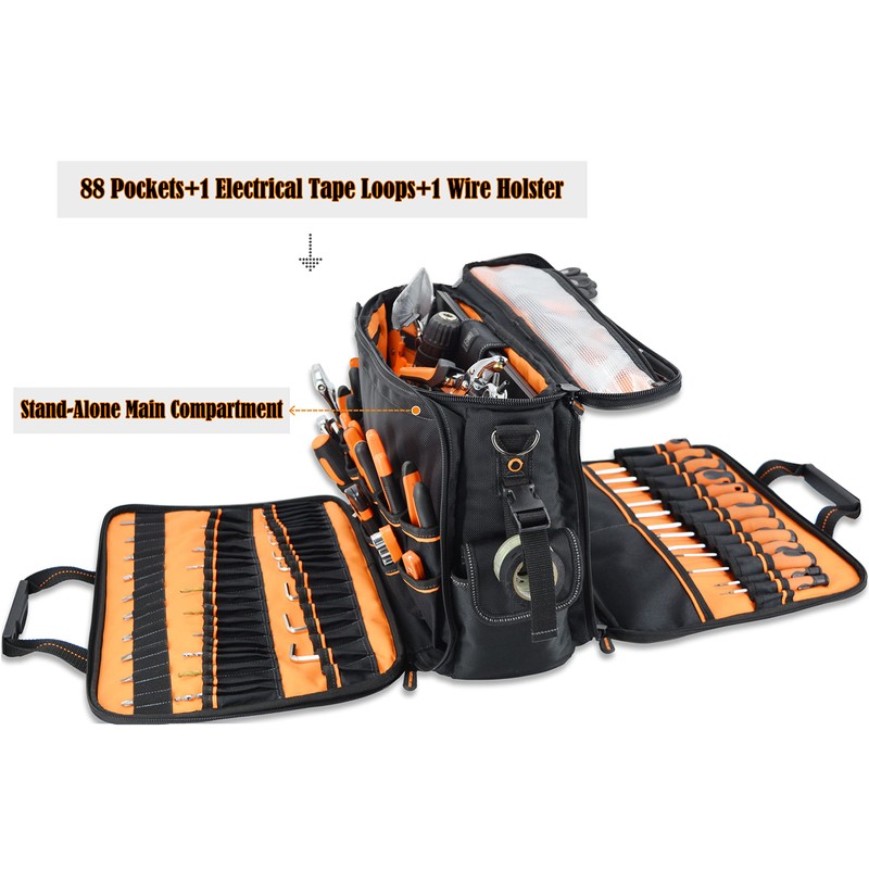 WELKINLAND 88-Pockets Electrician's Tool Bag - Electrician, Technician, HVAC &