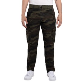 X RAY Mens Cargo Pants, Soft Cotton W/Deep Pockets & Belt Cargo Pants for Men Work and Travel, Olive Camo, 36W x 30L