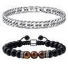 Dochais 2 Pcs Men's Bracelets, Mens Bracelets Silver Black, Cross