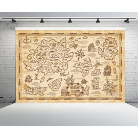 CHNYWORK 6ftx4ft Pirate Treasure Map Backdrop Vintage Map Island Compass Treasure Sea Adventure Navigation Background Pirate Travel Theme Birthday Party Decor Photo Booth Studios Props Wallpaper