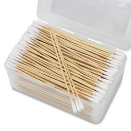 500PCS 6" Cotton Swabs in Storage Box - Long Cotton Swab with Wooden Sticks - Lint Free, Highly Absorbent Single Tipped Applicators for Makeup, Pet Care, Home Cleaning