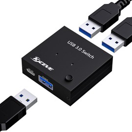 ANXQQ 2 in 1 Out USB 3.0 Switch, USB Switch 2 Computers 1 Keyboard and Mouse, USB Switcher Keyboard Mouse Switch with Power Supply, USB Switches 2 in 1 Out with 2 USB Cables