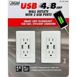 Feit Electric 2-Pack Tamper Resistant Wall Outlet 120V, with (2) USB Ports 4.8 amp