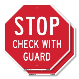 Stop Check with Guard (2 Pack) 18 inch X 18 inch Octagon Plastic Sign Weather Resistant, UV Protected for Workplace, Private Property, and Construction Site, Made in the USA