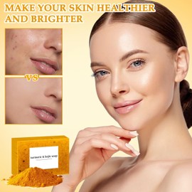 Domoclo Lemon Turmeric Kojic Acid Soap Bar, Brightening Lemon Turmeric & Kojic Acid Soap, Fades Spots Freckles, Rejuvenating Skin, Nourishing Smooth Skin, for Face & Body (3, a)