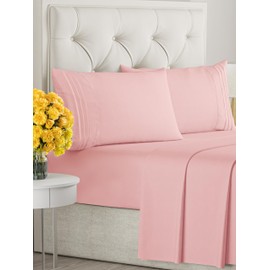 Queen Size 4 Piece Sheet Set - Comfy Breathable & Cooling Sheets - Hotel Luxury Bed Sheets for Women and Men - Deep Pockets, Easy-Fit, Soft and Wrinkle Free Sheets - Baby Pink Oeko-Tex Bed Sheet Set