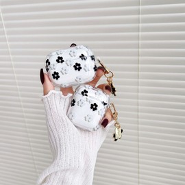 ECZOIL Cute Case Compatible for AirPods 4th Generation, Cute Pink Flower Floral Soft Clear TPU Earphone Protective Case with Flower Keychain-Purple Flower