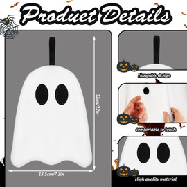 Whaline - 2 toallas de mano de Halloween bordadas de fantasma blanco con cuerda para baño, secado a mano, limpieza de cocina, cocina