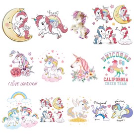 CREATCABIN 13Pcs Unicorns Iron-On Transfer Heat Iron Patches Rainbow DIY Cute Eco-Friendly Appliques Decorations for Clothes T-Shirt Dress Pants Hats Jeans Bags