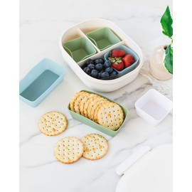 The Silicone Kitchen Reusable Silicone Bento Baking Cup, Non-Toxic, BPA Free, Dishwasher Safe Bento Box Accessories Lunch Box Dividers, Square and Rectangle, 24 Pack, Blue, White, Green