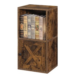 FUSUNBAO Magic DIY Cube Storage Organizer Stackable Cubes, Small Room Organizer Wooden Storage Boxes, Modern Cube Bookshelves, Shelves for Home Books Clothes Toys (Antique Brown,General+Door Cube)