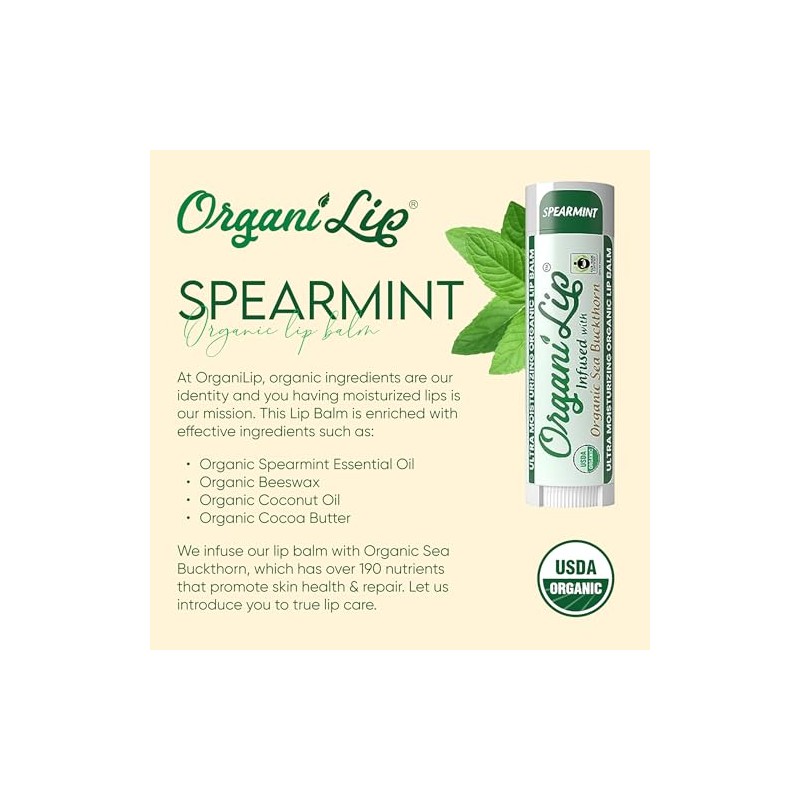 Bálsamo labial orgánico, sabor a menta verde, humectante labial ultrahidratante