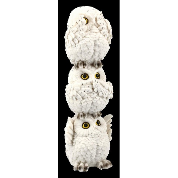 Three Wise Snow Owls Figures See Nothing, Hear Nothing, See