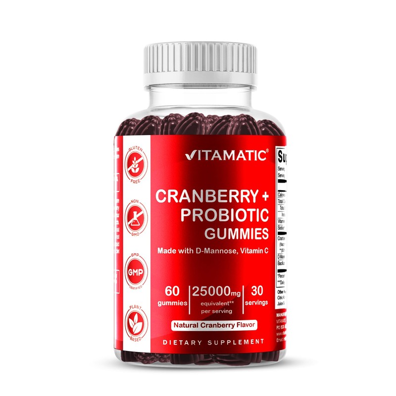 Vitamatic Vegan Cranberry Gummies with D-Mannose, Probiotics & Vitamin C