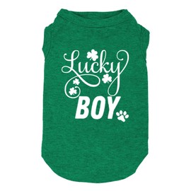 Dog Apparel Lucky Boy Letter Print Clover Shirts for Small Large Dog Vest Puppy Gift St Patrick's Day Costume (Small, Green01)