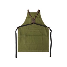 OleksynPrannyk Work Apron in Non-Waxed Canvas with Cross Straps Adjustable for Most Waist Sizes for Men Women Vintage Heavy Duty Apron for Butcher, Barber, Metal Working (Green)