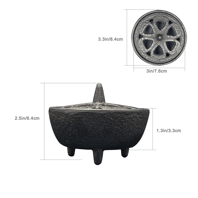 Cast Iron Incense Burner with Holder and Fireproof Cotton -