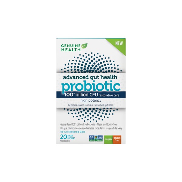 Genuine Health Advanced Gut Health Probiotic High Potency (100 Billion CFU) - 20 V-Caps