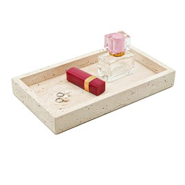 Shonmogar Natural Travertine Tray, 9.7x5.5 Inch Bathroom Vanity Organizer for Perfume Jewelry Candle Makeup,Decorative Stone Tray for Bathroom Toilet Tank Kitchen Sink Table, Beige