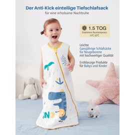 E-RIDES Baby Sleeping Bag, Sleeveless, 1.5 Tog, Winter Sleeping Bag, Soft All-Year Cotton Sleeping Bag, Zip for Newborns, Boys and Girls, Sleepsuit for Infants (Dinosaur, Large)