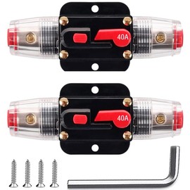 Greluma 2pcs 40A Inline Circuit Breaker Reset Fuse, 12V-24V DC Reset Fuse Holder 40A with Manual Reset for Protection of Car Marine Boat Audio Systems