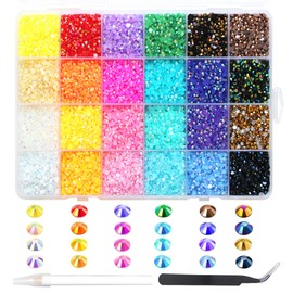 24000 Pieces Rhinestones for Nails, BetterJonny Heat Fix Rhinestones for Crafts, 3 mm Nail Art Rhinestones, Flatback Gemstones, Round with Tweezers and Dotting Pen for DIY Crafts Nails Clothing, A