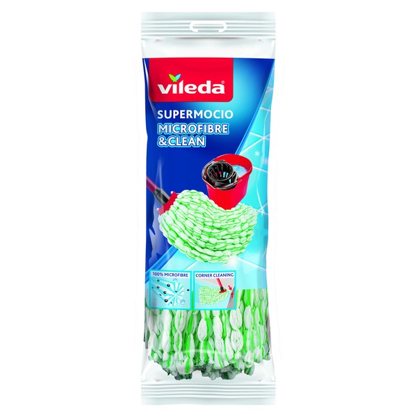Vileda Mop Refill, 100% Microfiber, High Cleaning Capacity and Absorbency, Microfibres, White and Green, Pequeño