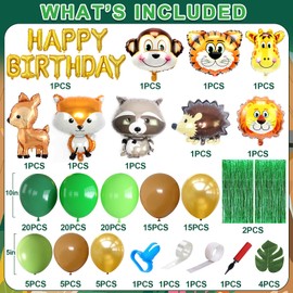 GoGoGoodie Woodland Animal Jungle Safari Theme Birthday Party Decorations Supplies for Kids, Wild One Green Brown Forest Balloons Garland Arch Kits for Baby Shower Decorations Room Outside Backdrop.