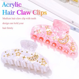 Fashey Acrylic Hair Clips Pink Claw Clip Cute Medium Hair Claws Hair Accessories for Women (pink+white)
