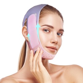 JUSRON 3D Double Chin Reducer Face Strap helps sculpt jawlines and reduce double chins. Made with soft silicone for comfortable wear. Ideal for a more defined facial profile - Color: Purple