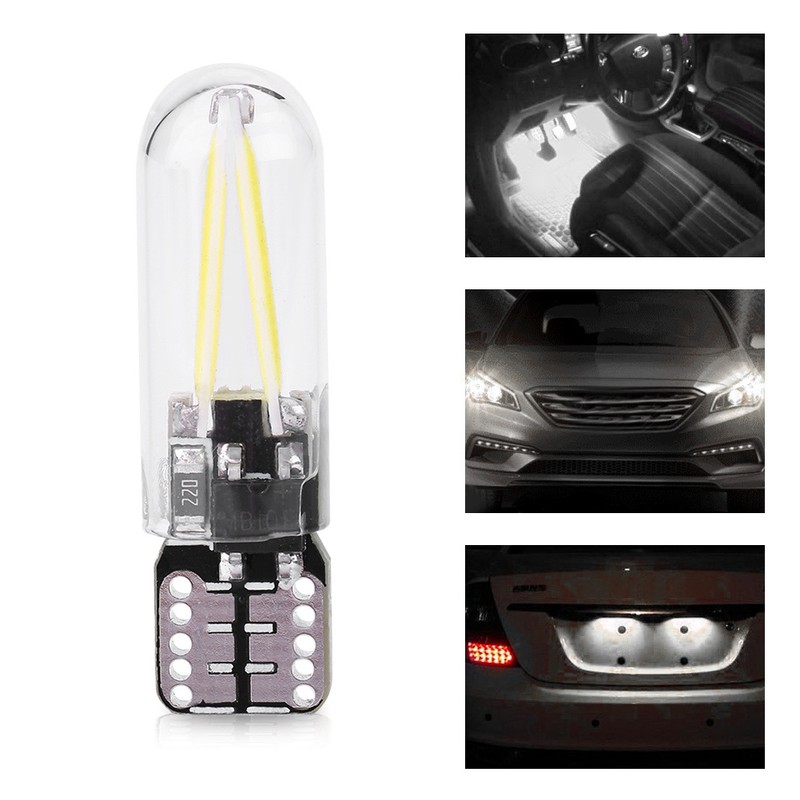 10pcs 12V W5W T10 194 Glass COB Filament LED Car