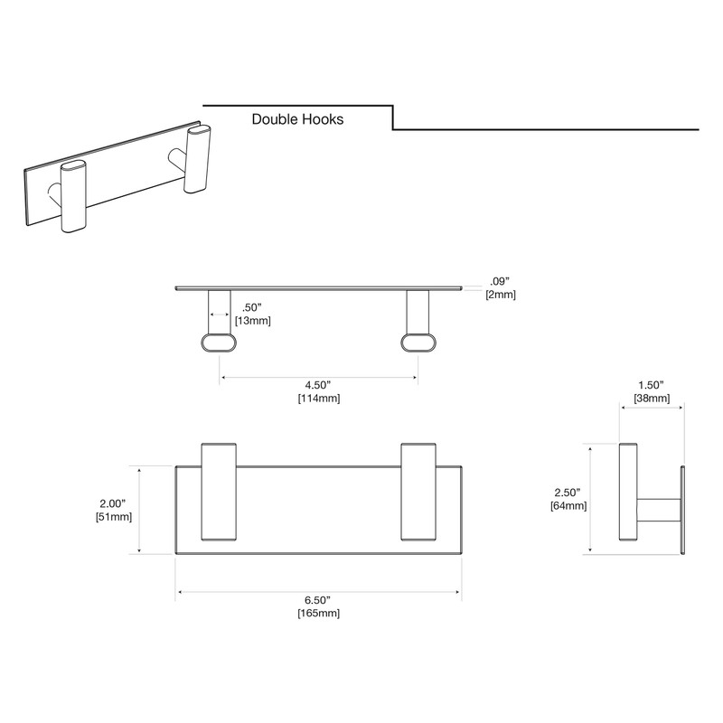 Gatco Elevate All Modern Décor Rectangle Double Hook, Chrome