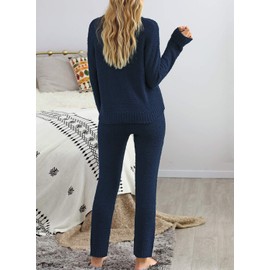 luvamia Women's Casual Solid Color Pajama Sets Long Sleeve Tops And Pants Long Pj Sets Joggers Loungewear Sleepwear Nightwear Fleece Pajamas Women Travel Outfits For Women On Plane Navy Blue Xx-Large