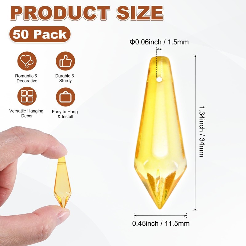 50-Pack Crystal Icicle Prisms, 34mm/1.34 Inch Chandelier Pendant Maker Hanging