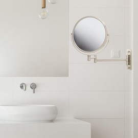 JERDON 8-Inch Two-Sided Swivel Wall Mount Mirror - Makeup Mirror with 8X Magnification & 13.5 inch Wall Extension - Nickel Finish - Model JP7808N