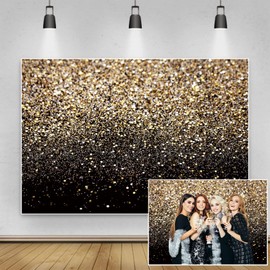 Renaiss 2.7 x 1.8 m Black and Gold Glitter Backdrop Golden Bokeh Spots Sequin Photography Background Wedding Family Birthday Party Decoration Adult Baby Portrait Photo Props