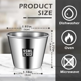 100 Pcs 1.5oz Stainless Steel Sauce Cups Dipping Cups Mental Condiment Cups Sauce Container Round Dipping Bowls Condiment Ramekins for Dish Butter Kitchen Restaurant Serving Party Dinner Cooking