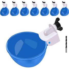 Chicken Waterer Cups, 8 Packs Blue Large Chicken Watering Cups, Automatic Chicken Water Cups, Tee Fittings Poultry Feeder Cups Suitable for Chicken, Duck, Goose, Turkey with Mounting Hole Opener