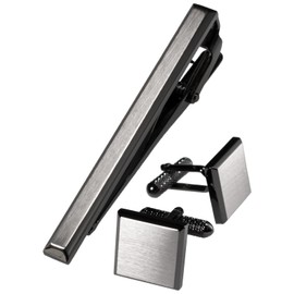 [TAVARAT] Tie Clip Tie Clips for Men set Cufflinks Tie Bar Tie Pin Kts-014-bk（black silver）