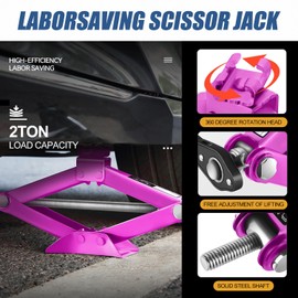 Auto Dynasty Scissor Jack, 2 Ton (4409 LBS) Portable Car Lift Jack, Quick Lift Car Tire Changing Kit with Extended Ratchet Wrench for SUV MPV Auto, Purple