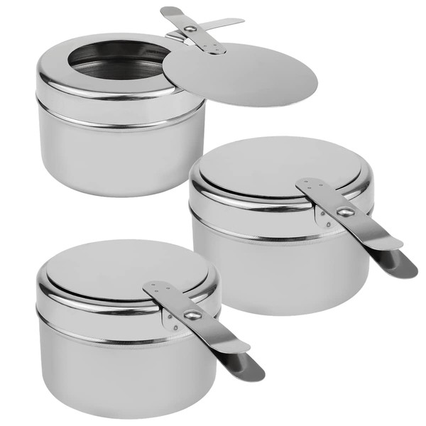 LNQ LUNIQI 3Pcs Stainless Steel Round Fuel Holder with Cover Chafer Canned Heat Fuel, Perfect for Chafing Dishes Buffet Barbecue Party Events (Silver)