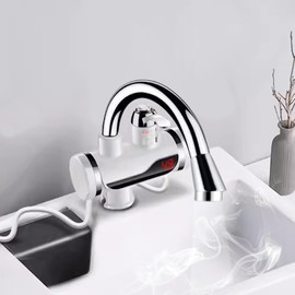 EHERDM 110V Instant Tankless Electric Water Heater Faucet 360° Rotating Hot Water Faucet with LED Digital Display Fast Heating Tap for Kitchen Bathroom Small Under Bend