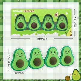 Geluode Avocado Erasers, 3D Mini Fruit Erasers, 4 Avocado Pencil Erasers, Cute Erasers for Kids, Boys, Girls, School Office Supplies, Stationery, Removable and Together