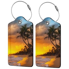 Sunset Beach Luggage Tags for Suitcases,2 Pack Luggage Tag, Leather Stainless Steel Loop Label Tag for Women Girl Travel Bag Suitcase