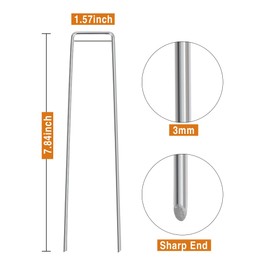 Garvee 100 Packs 7.8 Inches Heavy Duty Galvanized Steel Garden Stakes Staples Securing Pegs for Securing Weed Fabric Landscape Fabric Netting Ground Sheets and Fleece, Garden Staples Pins