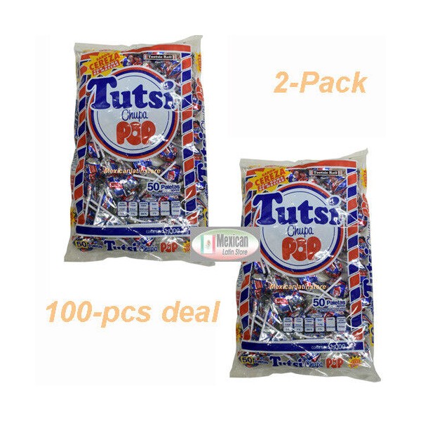 2x50-pc Tutsi Chupa Pop Cherry flavor with gum center Net wt 2-lb -6oz each bag