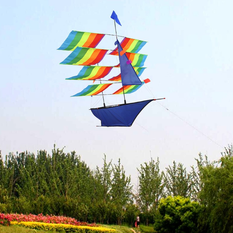 3D Huge Rainbow Sailboat Flying Kite Outdoor Sports Children Kids
